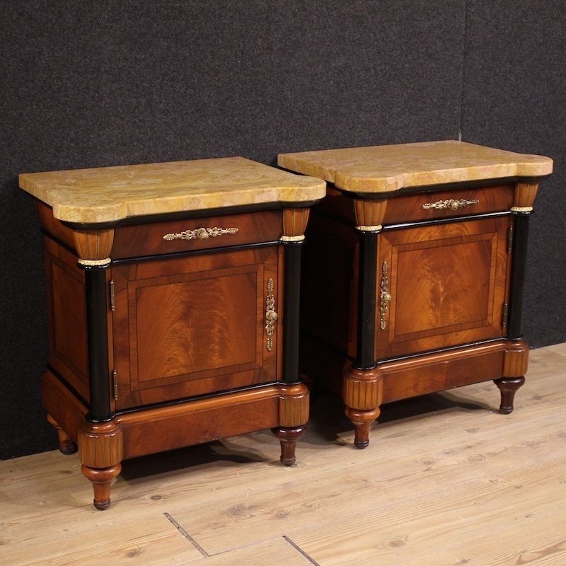 Pair Of 20th Century Italian Bedside Tables With Marble Top