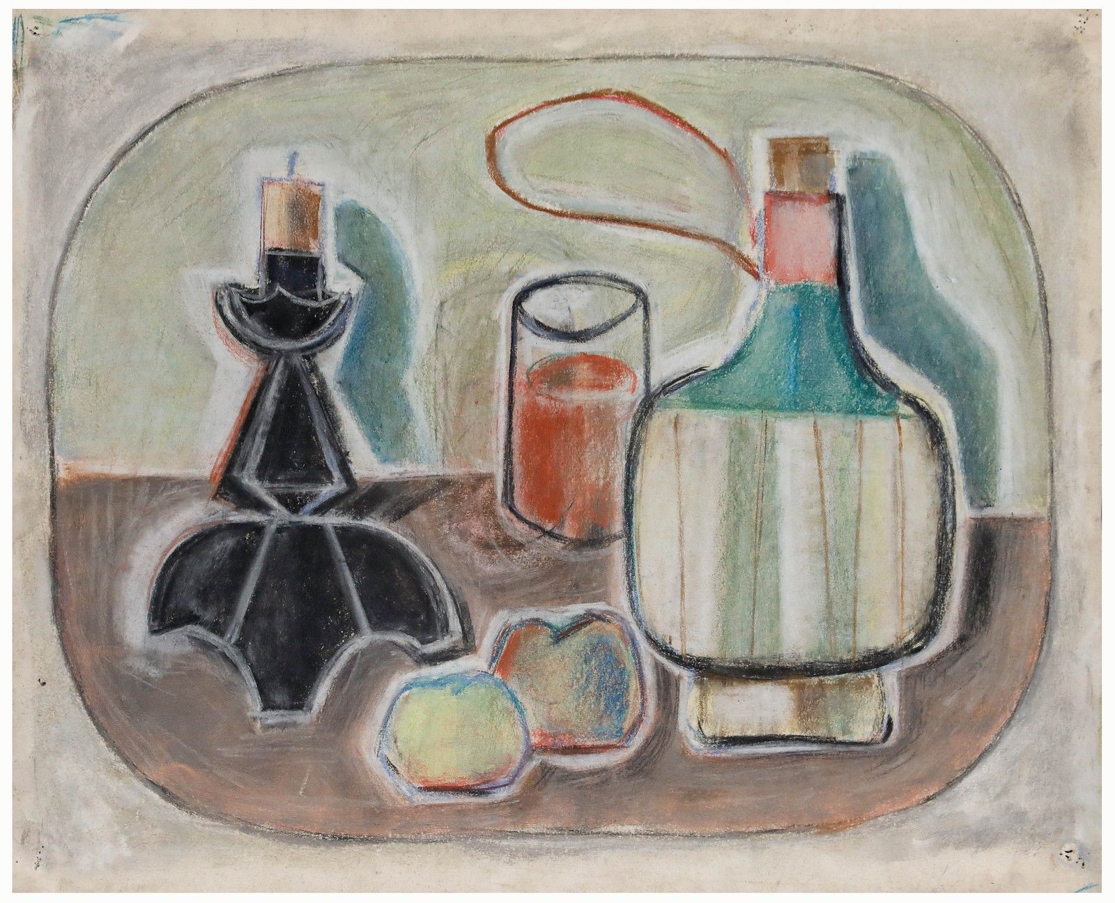 Johann Winter (1898 1964) Pastel, Still Life With Fiasco Bottle I