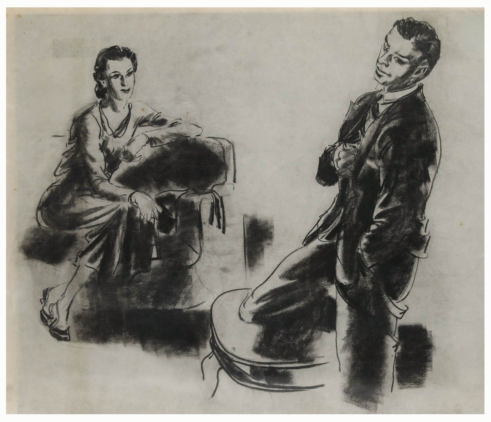 Film Noir C.1940 Charcoal Drawing Tension In The Room
