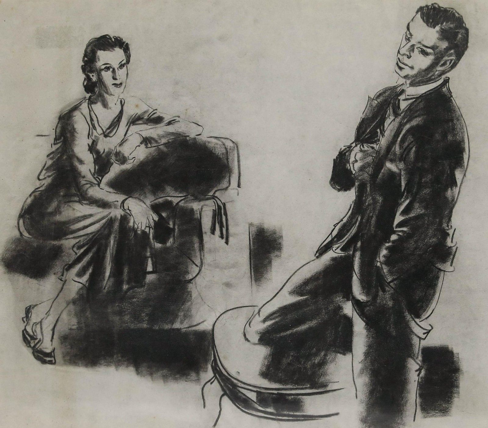 Film Noir C.1940 Charcoal Drawing Tension In The Room photo furniture