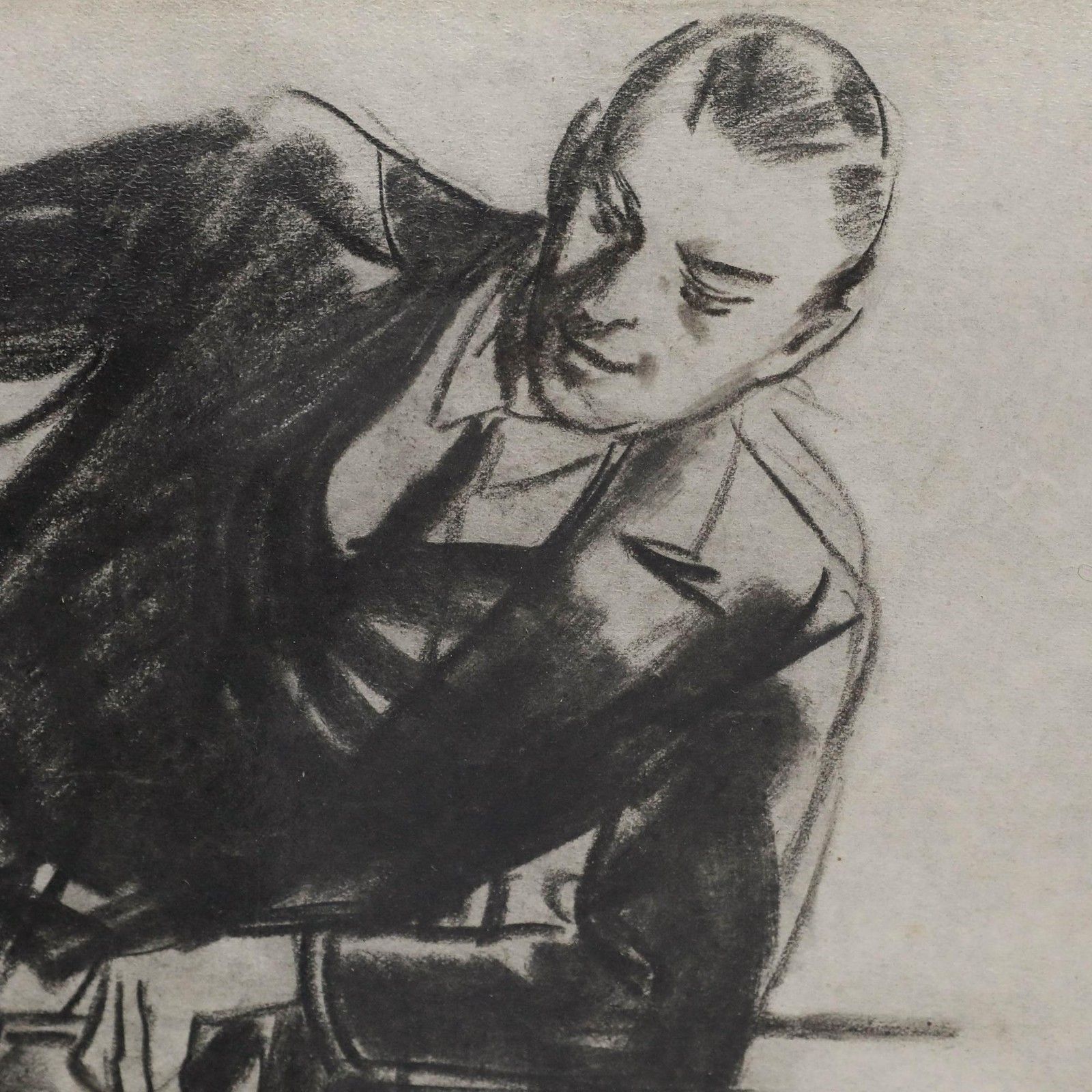 Film Noir C.1940 Charcoal Drawing An Academic Exchange photo for sale