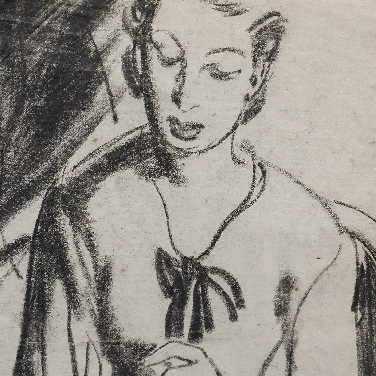 Film Noir C.1940 Charcoal Drawing Time To Contemplate photo for sale