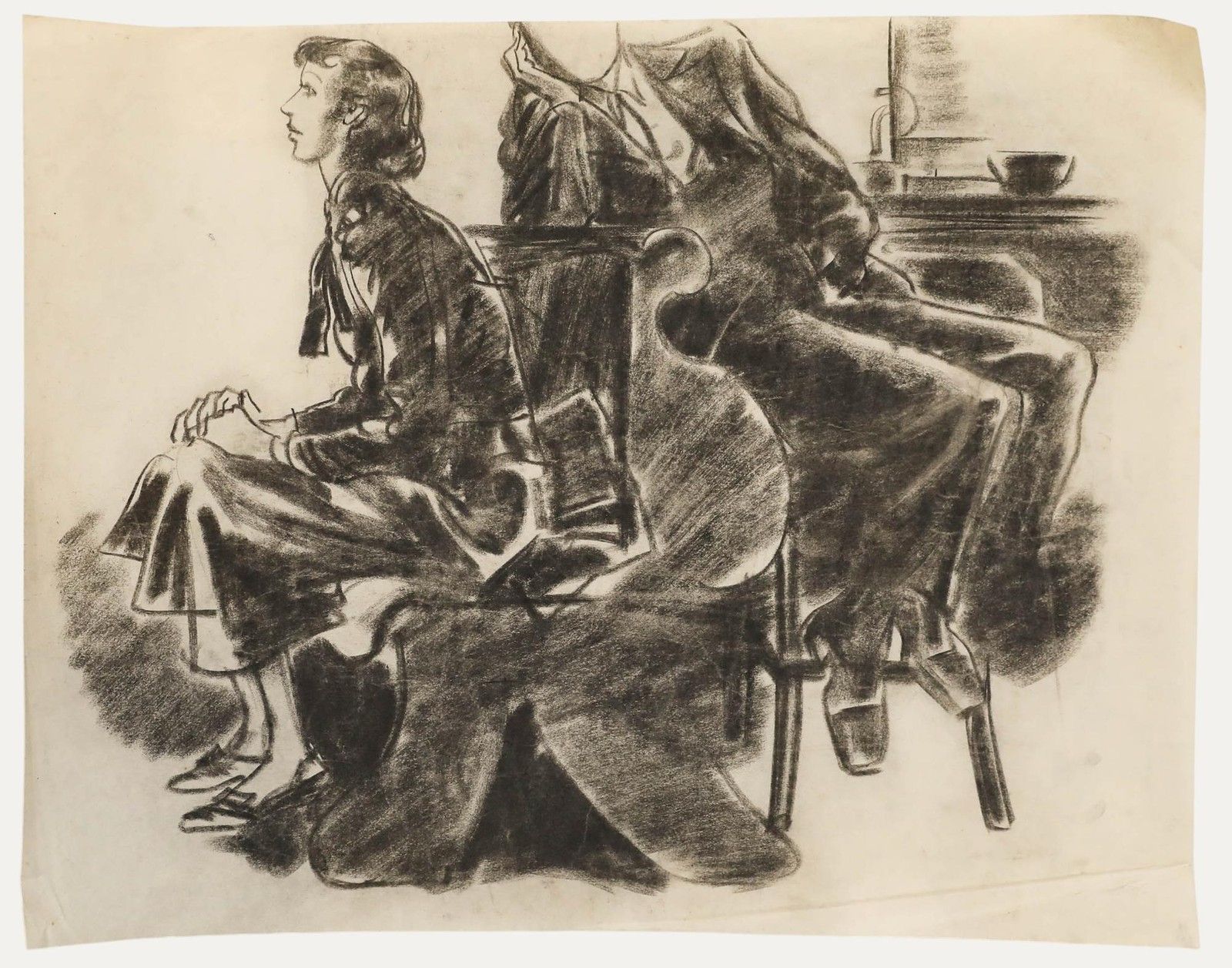 Film Noir C.1940 Charcoal Drawing Daydreaming