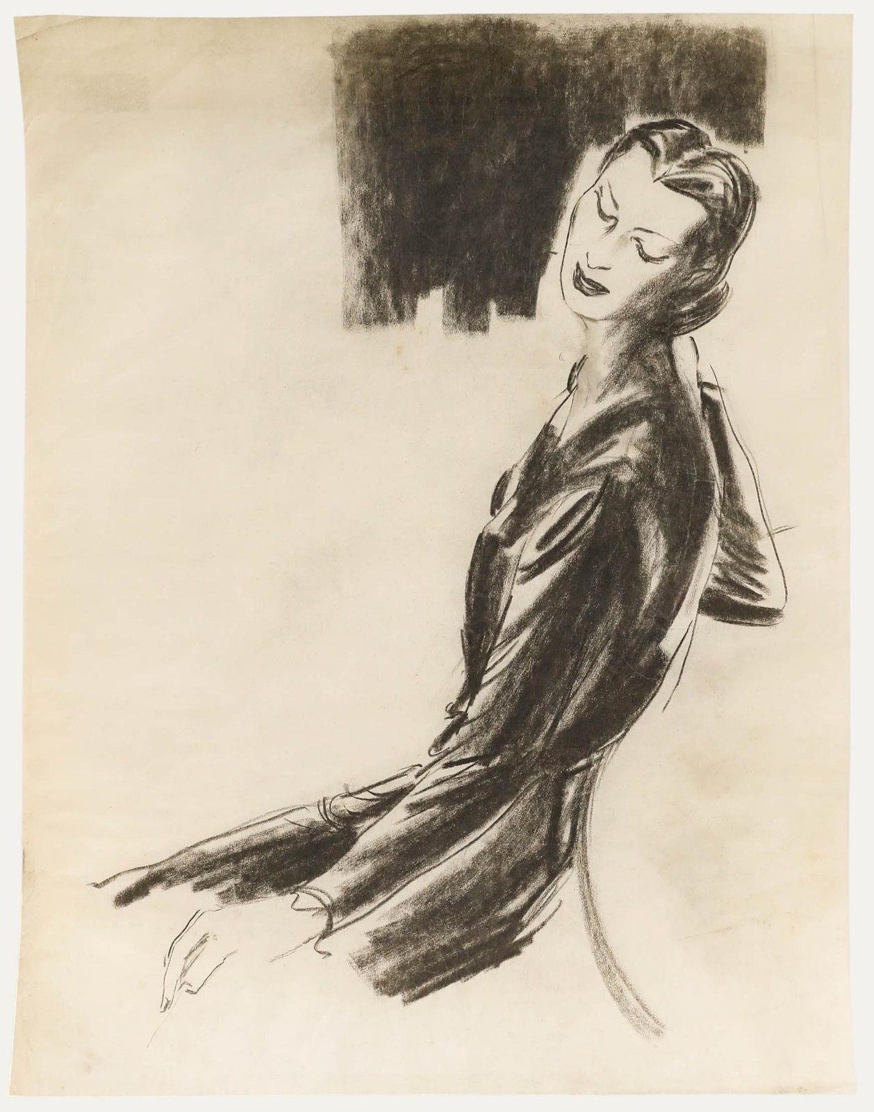 Film Noir C.1940 Charcoal Drawing A Moment Of Whimsy