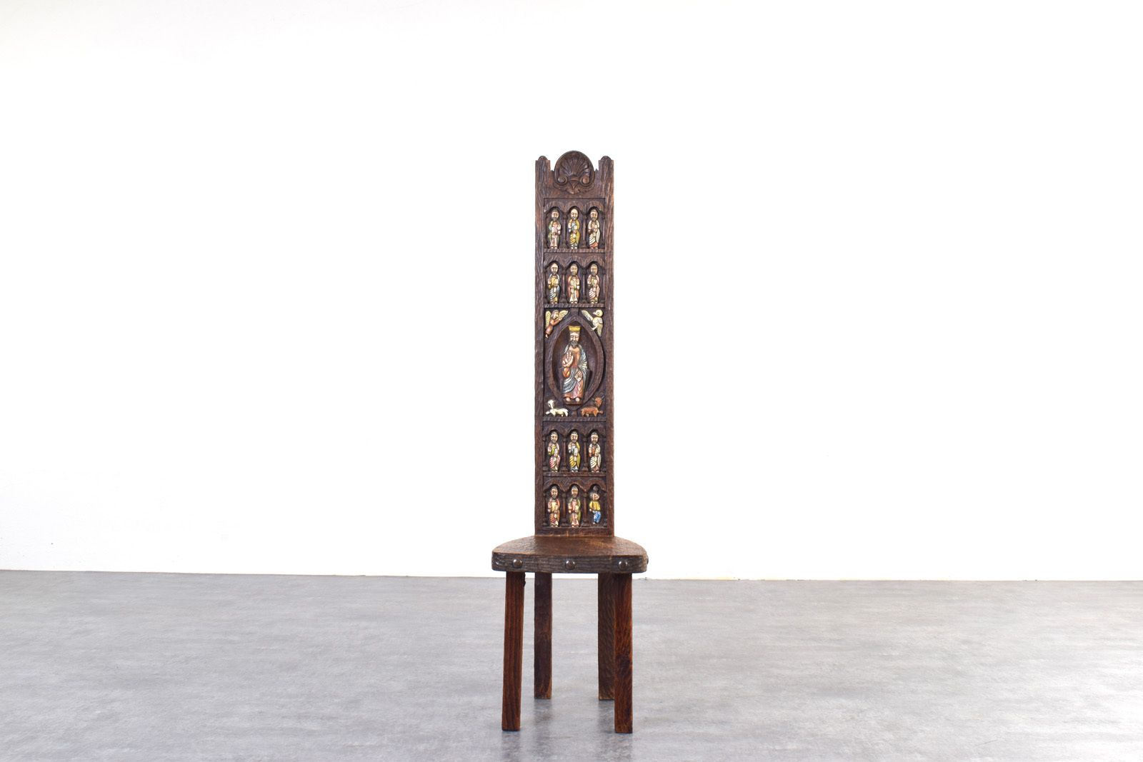 Spanish High Back Chair From Ormecasa With Jesus And Apostles, 1970s.