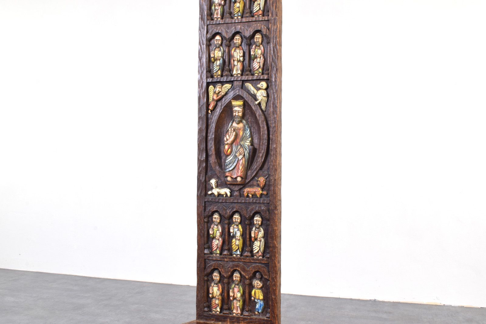 Spanish High Back Chair From Ormecasa With Jesus And Apostles, 1970s. photo vintage