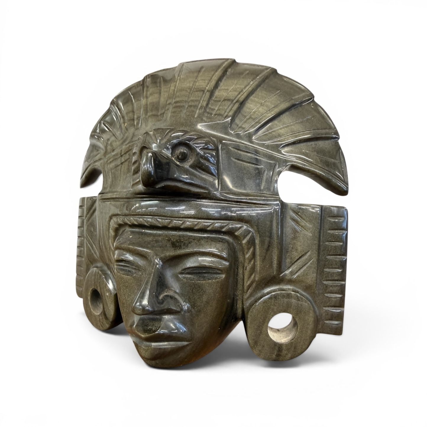 Gold Obsidian Mask Of Tonatiuh, Aztec Sun God, Mid 20th Century photo buy