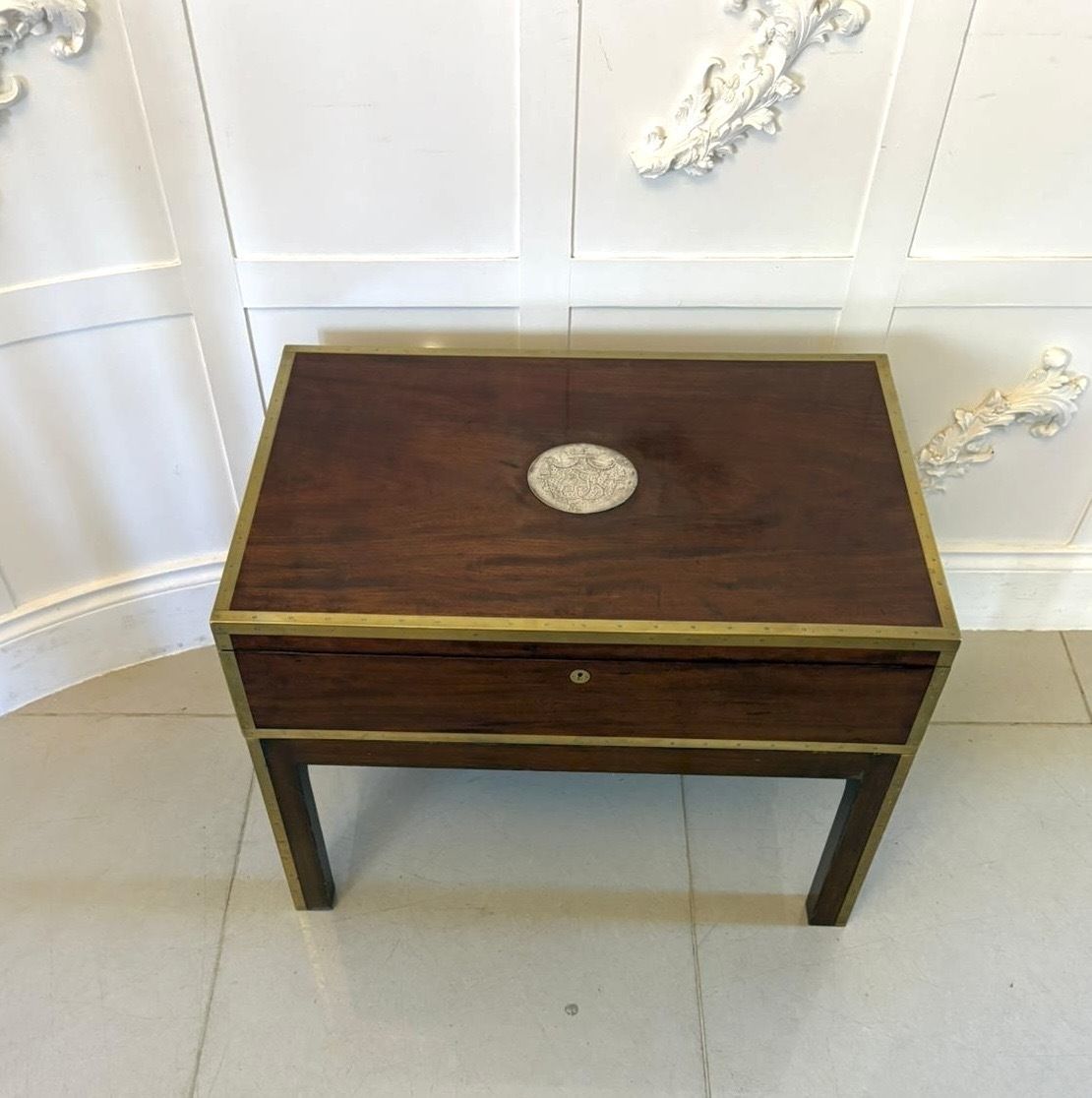 Antique 19th Century Officer’s Brass Bound Mahogany Chest Coffee Table photo buy