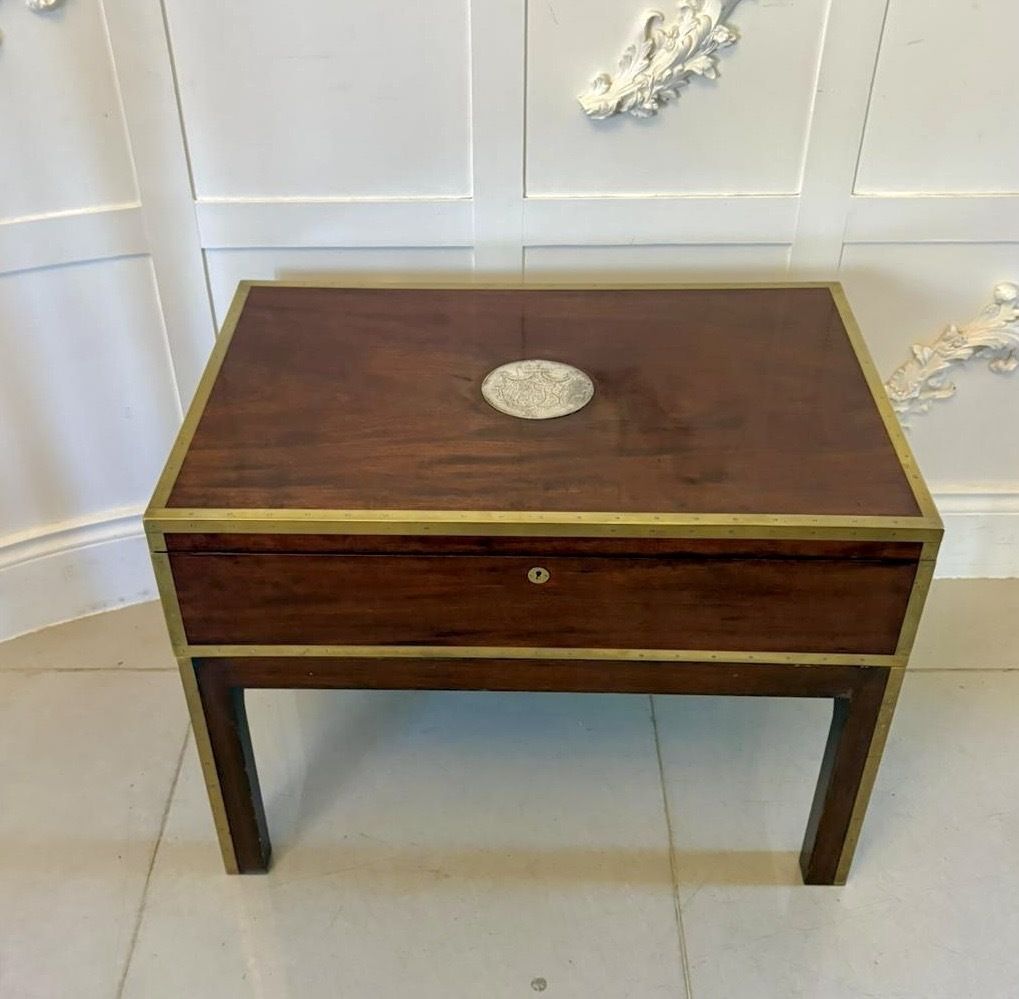 Antique 19th Century Officer’s Brass Bound Mahogany Chest Coffee Table