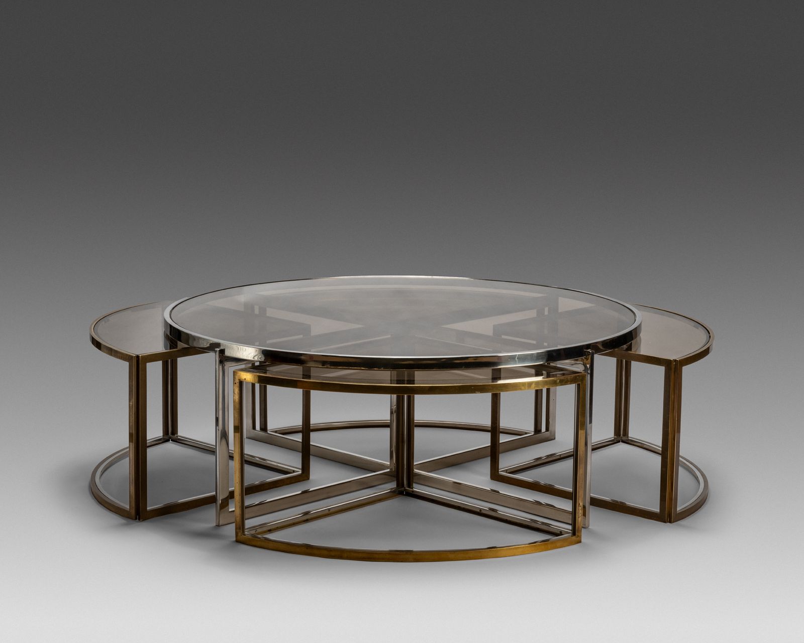 Circular Low Table In Brass And Glass By Jean Charles, France, 1970s