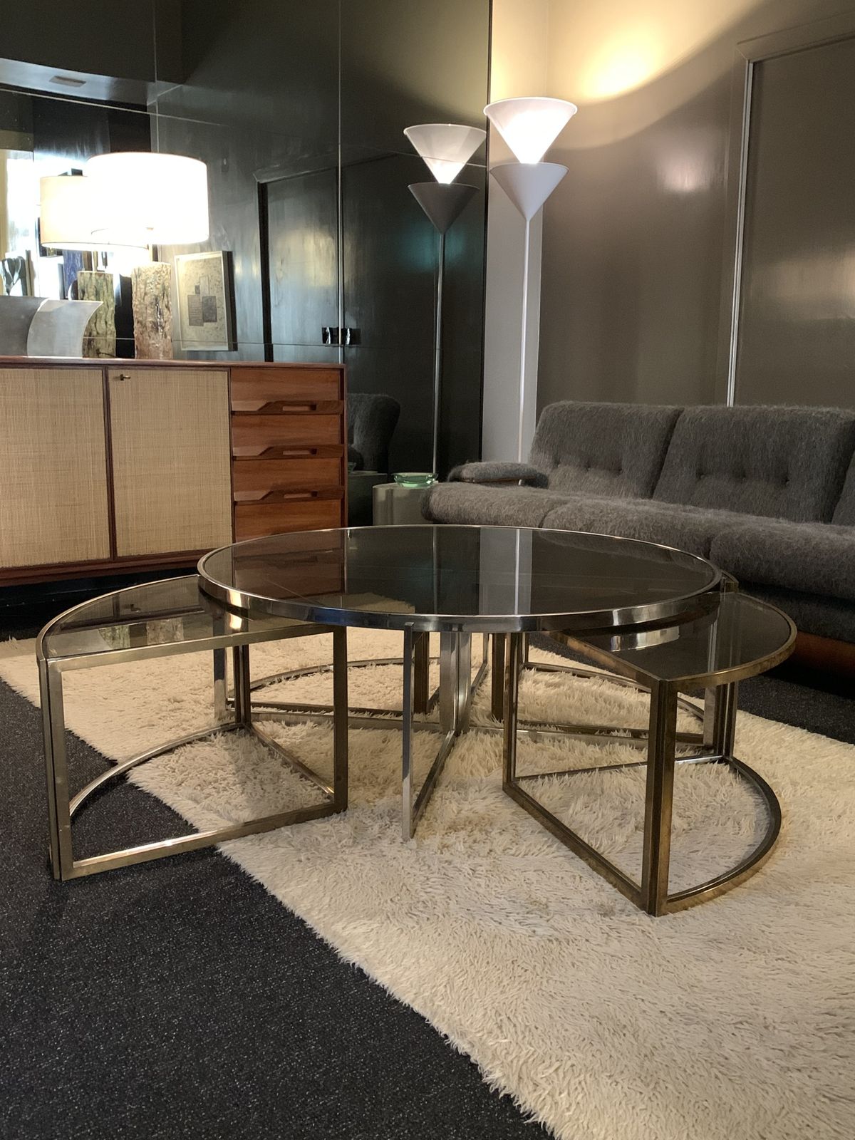 photo furniture Circular Low Table In Brass And Glass By Jean Charles, France, 1970s