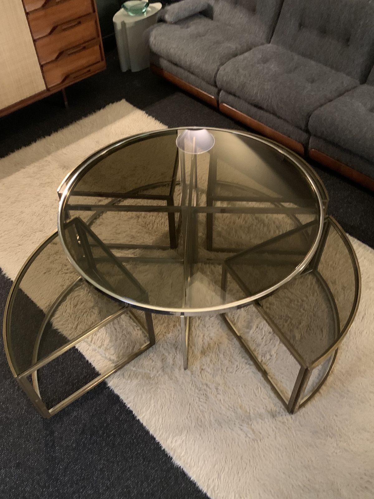 photo for sale Circular Low Table In Brass And Glass By Jean Charles, France, 1970s