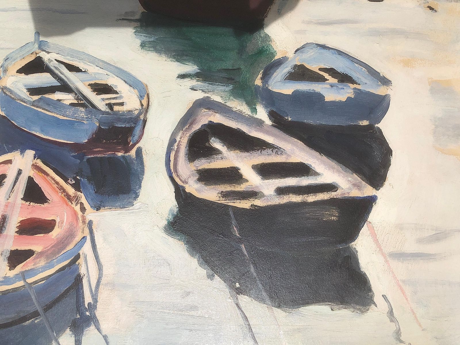 Rafael Duran Benet, bateaux de pêche dans un port méditerranéen, paysage marin côtier post-impressionniste, huile sur toile, Espagne, vers 1990 photo for sale