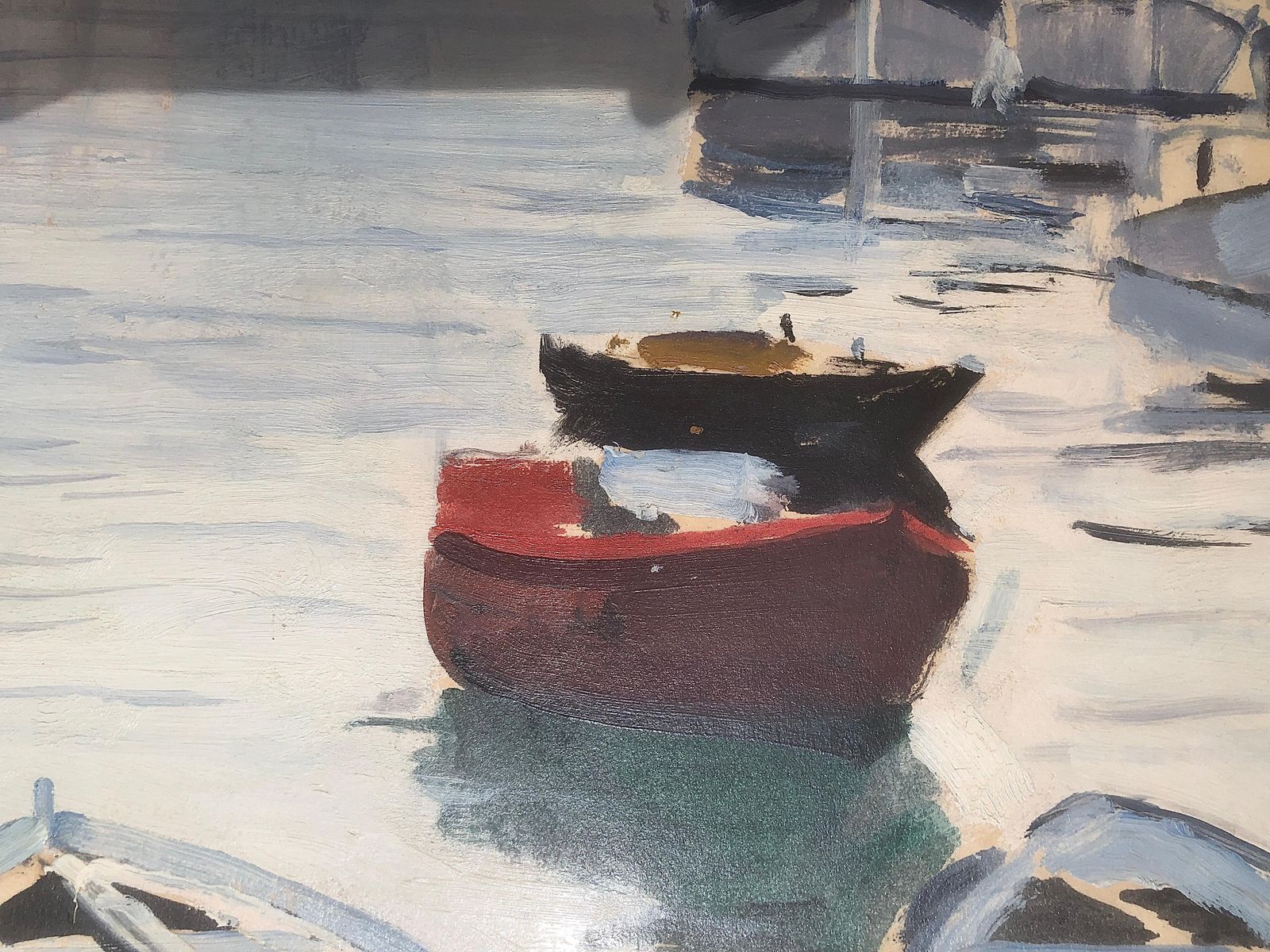 Rafael Duran Benet Mediterranean Harbor Fishing Boats Post Impressionist Coastal Seascape Oil Spain C.1990 photo vinterior