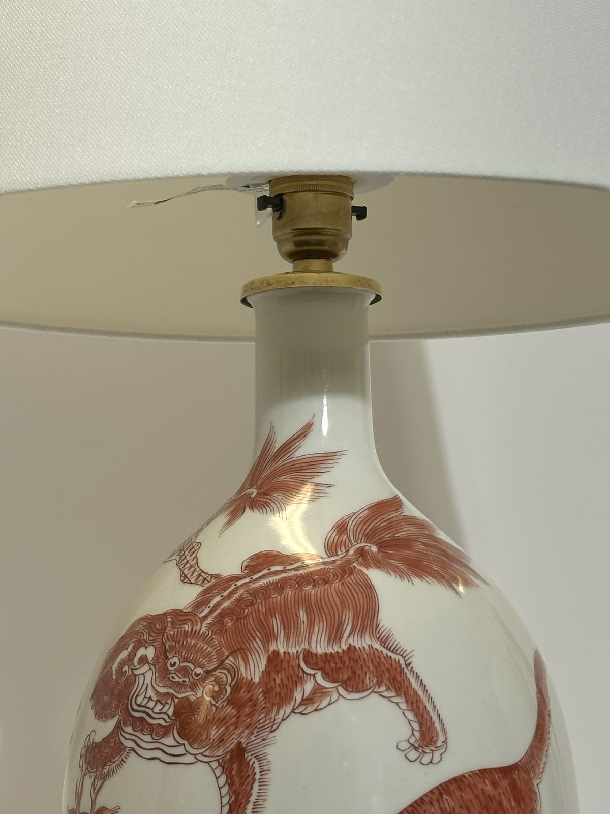 Chinoiserie Porcelain Lamp Base, Copper Red Enamel, French Porcelaine De Paris, 1970s photo 820.0