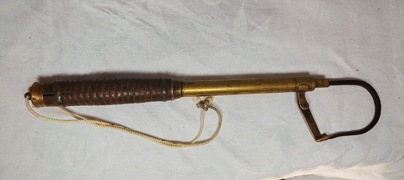 Antique Brass Telescopic Fishing Gaff Boat Hook Leather Handle Maritime