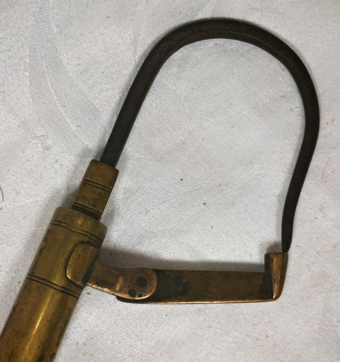 Antique Brass Telescopic Fishing Gaff Boat Hook Leather Handle Maritime photo for sale