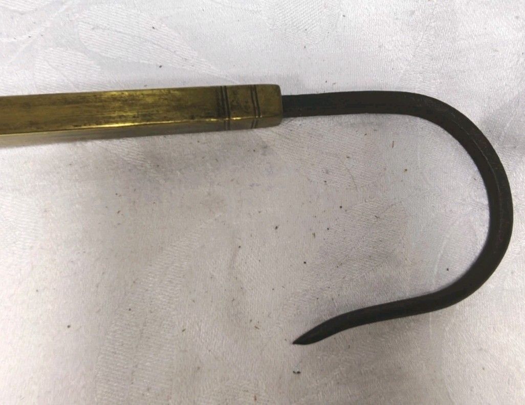 Antique Brass Telescopic Fishing Gaff Boat Hook Leather Handle Maritime photo vintage