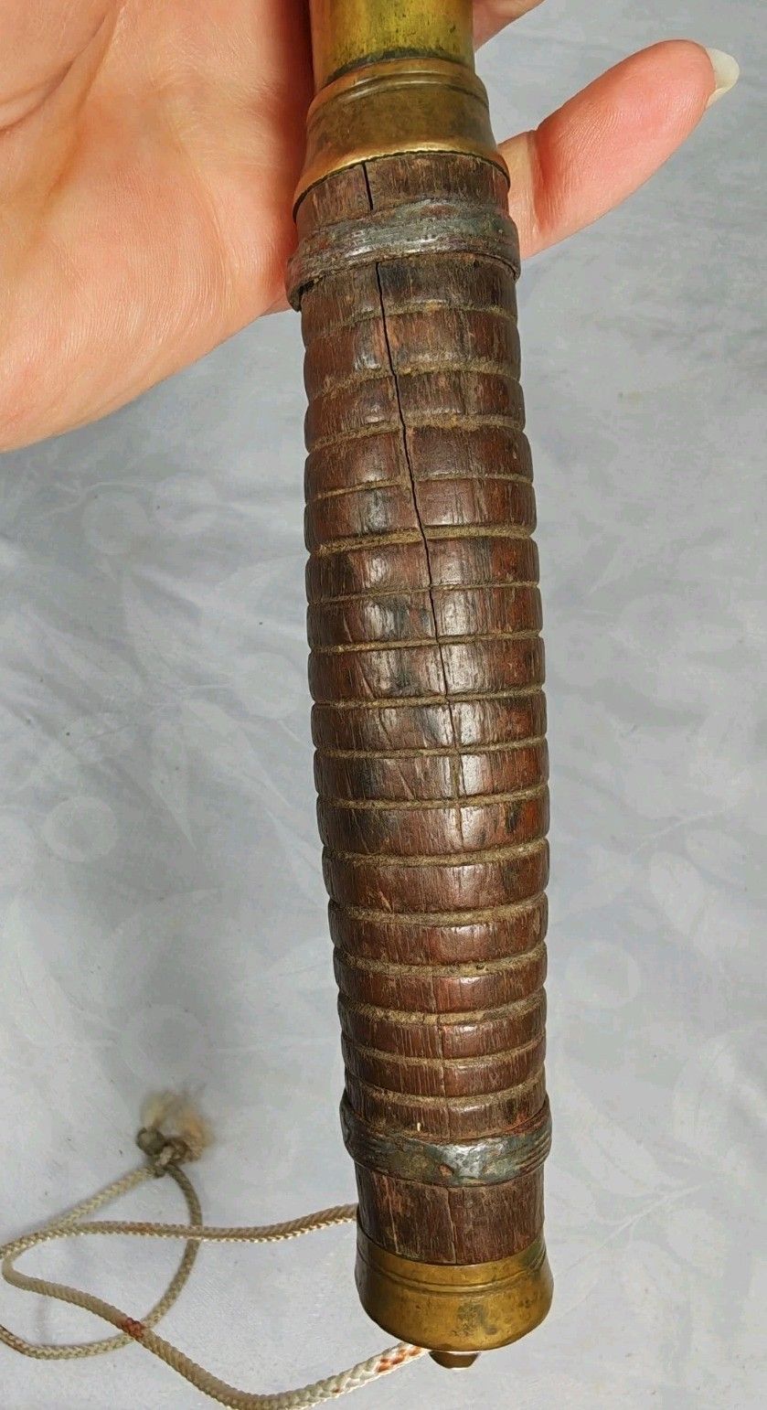 photo for sale Antique Brass Telescopic Fishing Gaff Boat Hook Leather Handle Maritime