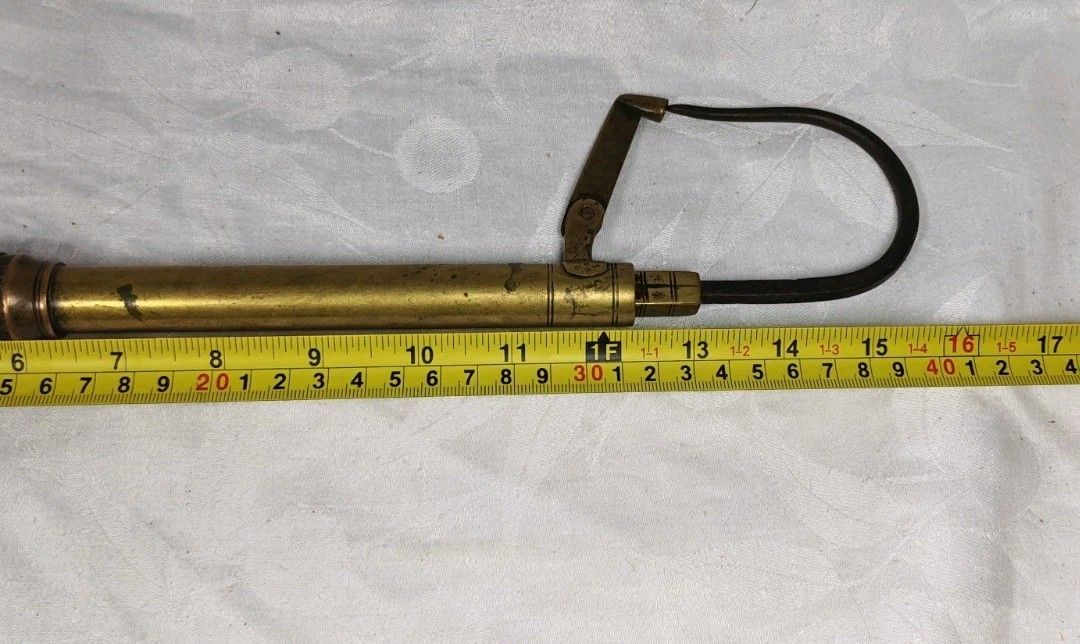 90.0 Antique Brass Telescopic Fishing Gaff Boat Hook Leather Handle Maritime photo