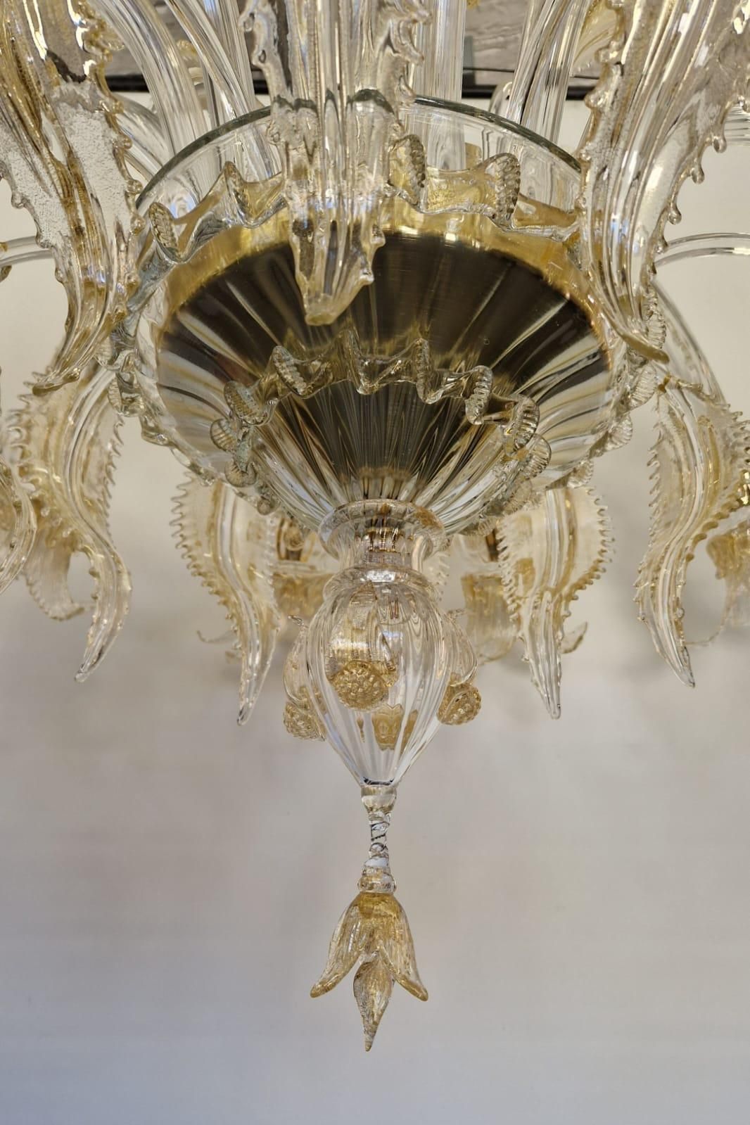 Venetian Transparent And Gold Murano Glass Chandelier With Flowers And Leaves. photo 13694.0