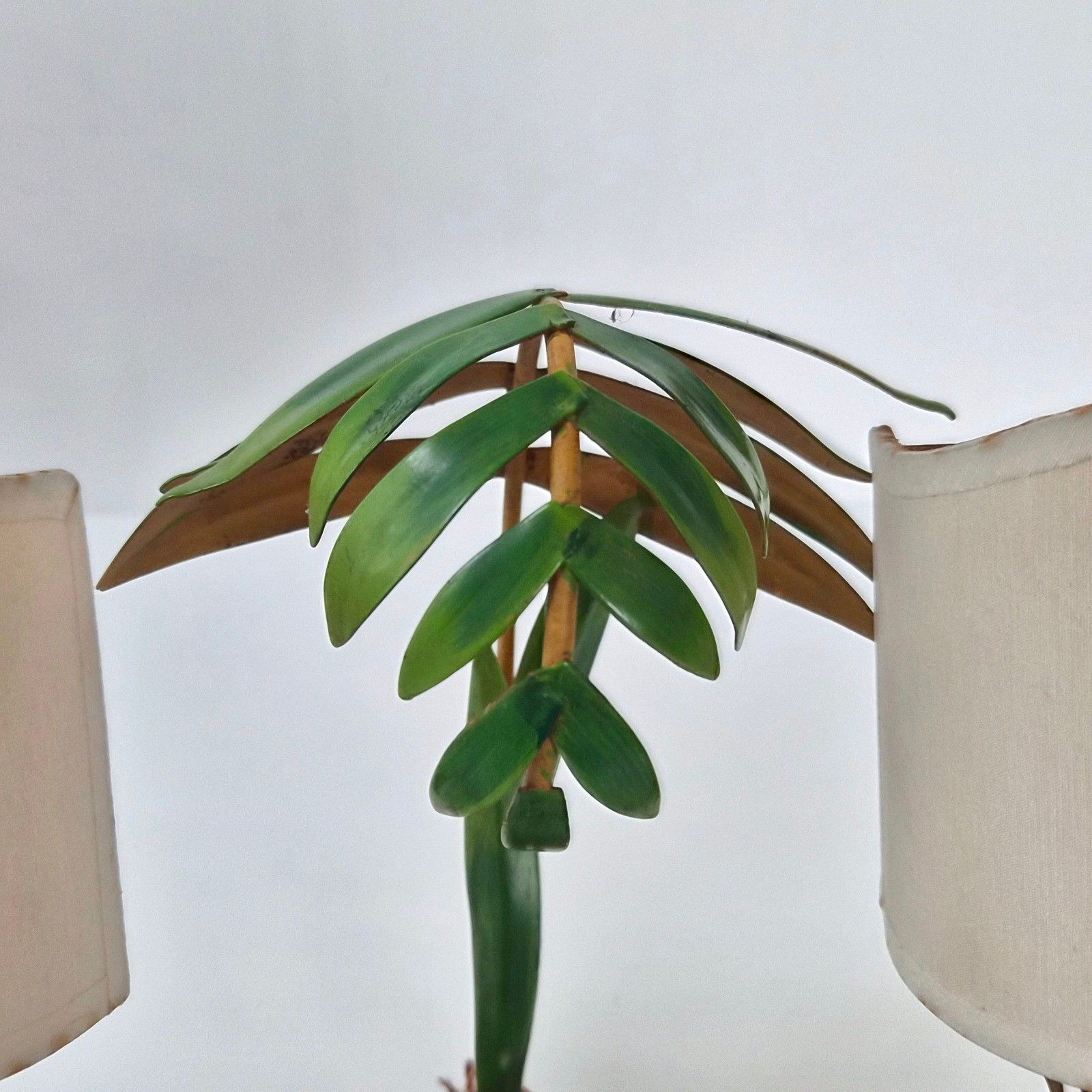 Pair Of Vintage 1970s Imitation Bamboo & Palm Metal Sconces 70s 1970s photo buy
