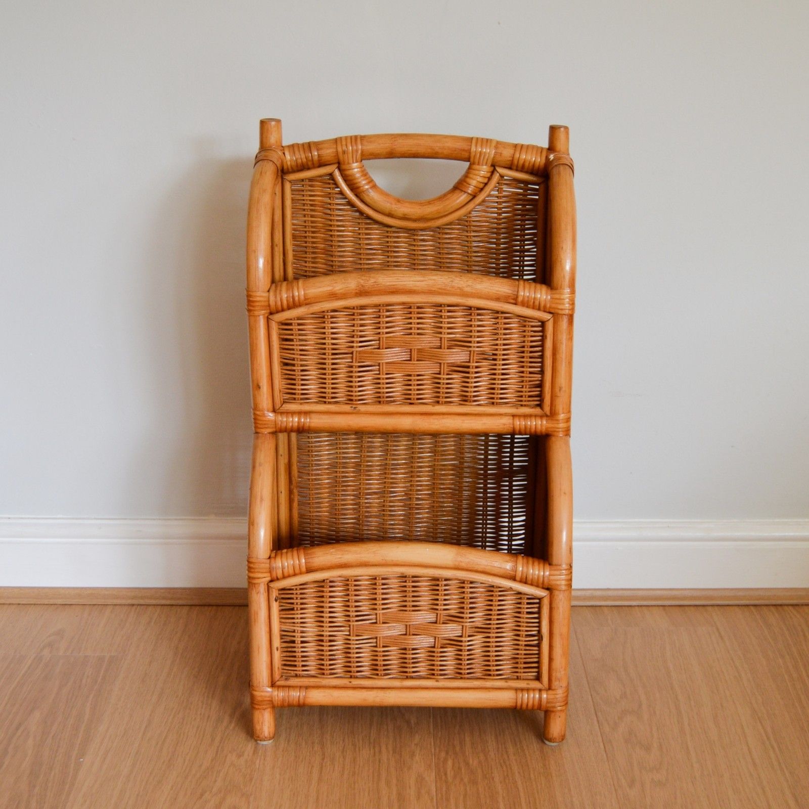 Vintage Bamboo Magazine Rack, Two Tier Storage Unit Book Rack 66cm Tall photo furniture