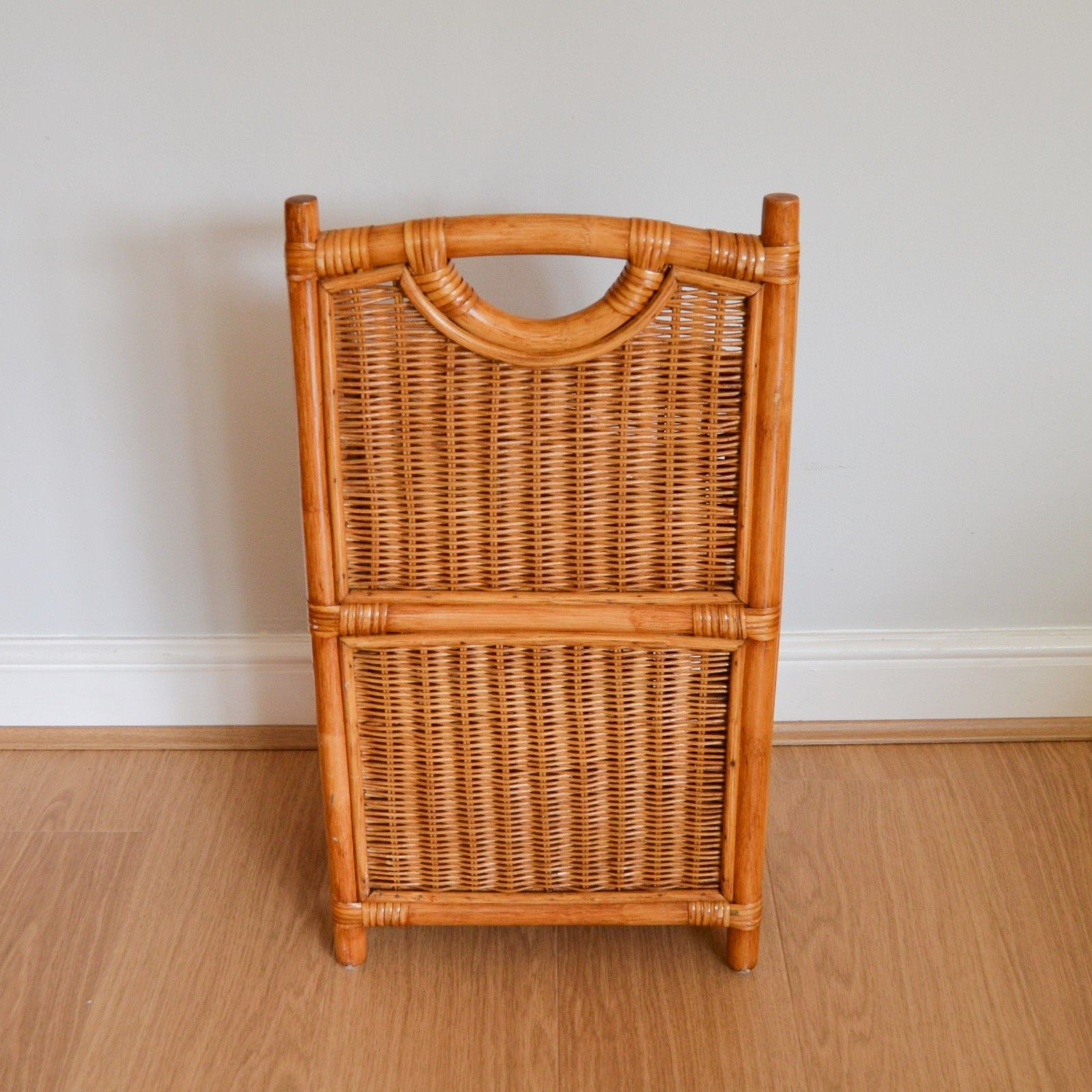 Vintage Bamboo Magazine Rack, Two Tier Storage Unit Book Rack 66cm Tall photo vintage