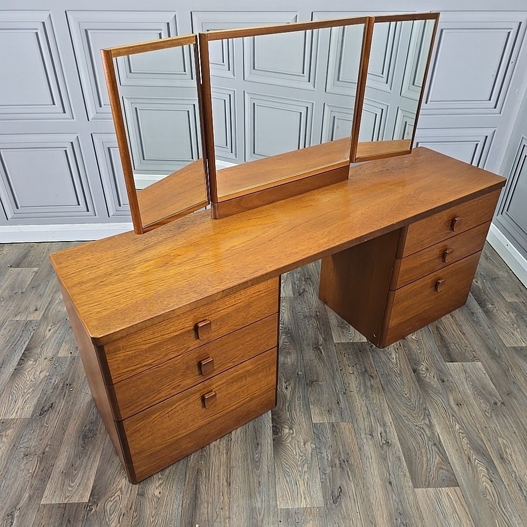 Stag Cantata Dressing Table Mid Century Teak Vanity Desk Mirror Retro Vintage photo for sale