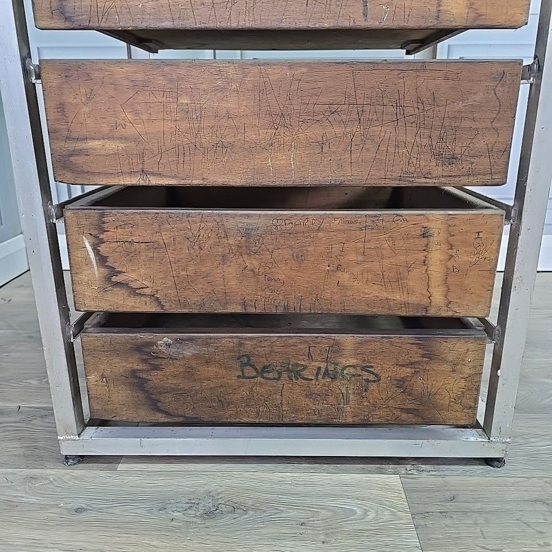 340.0 Vintage Industrial Workshop Drawers Reclaimed Wooden Parts Filing Cabinet Retro photo