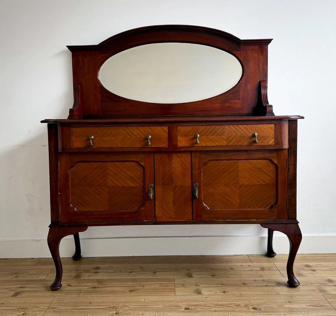Antique Edwardian Inlaid Mahogany Sideboard Dresser With Mirror. photo furniture