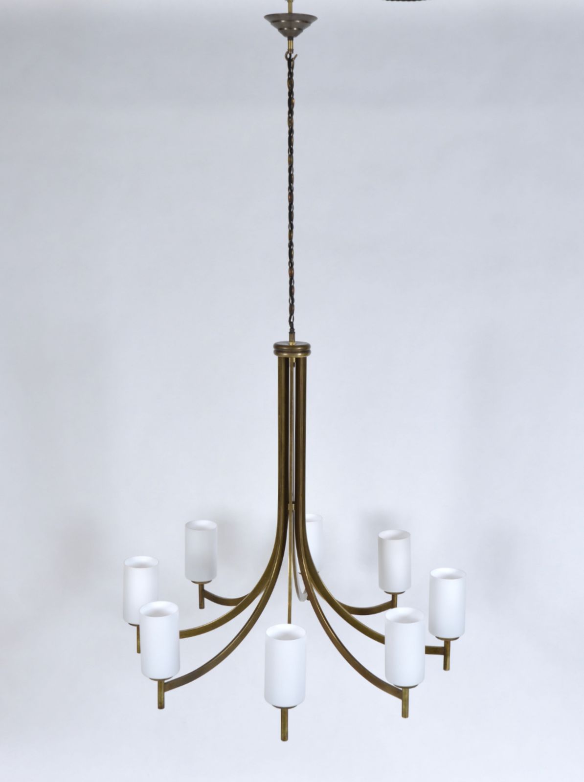 Large 1950s 1960s Italian Midcentury Brass Glass 8 Arm Chandelier Light photo furniture