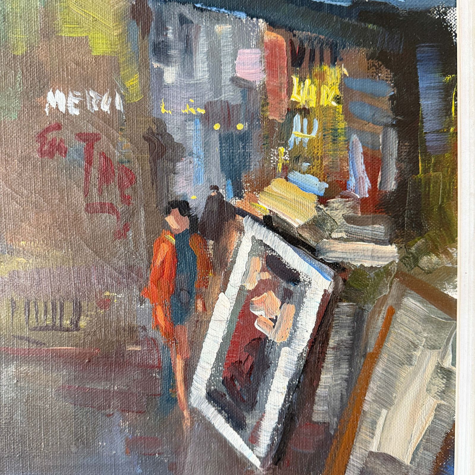 The Art Stall, Paris C 1950s. Vintage Oil Painting. photo Art
