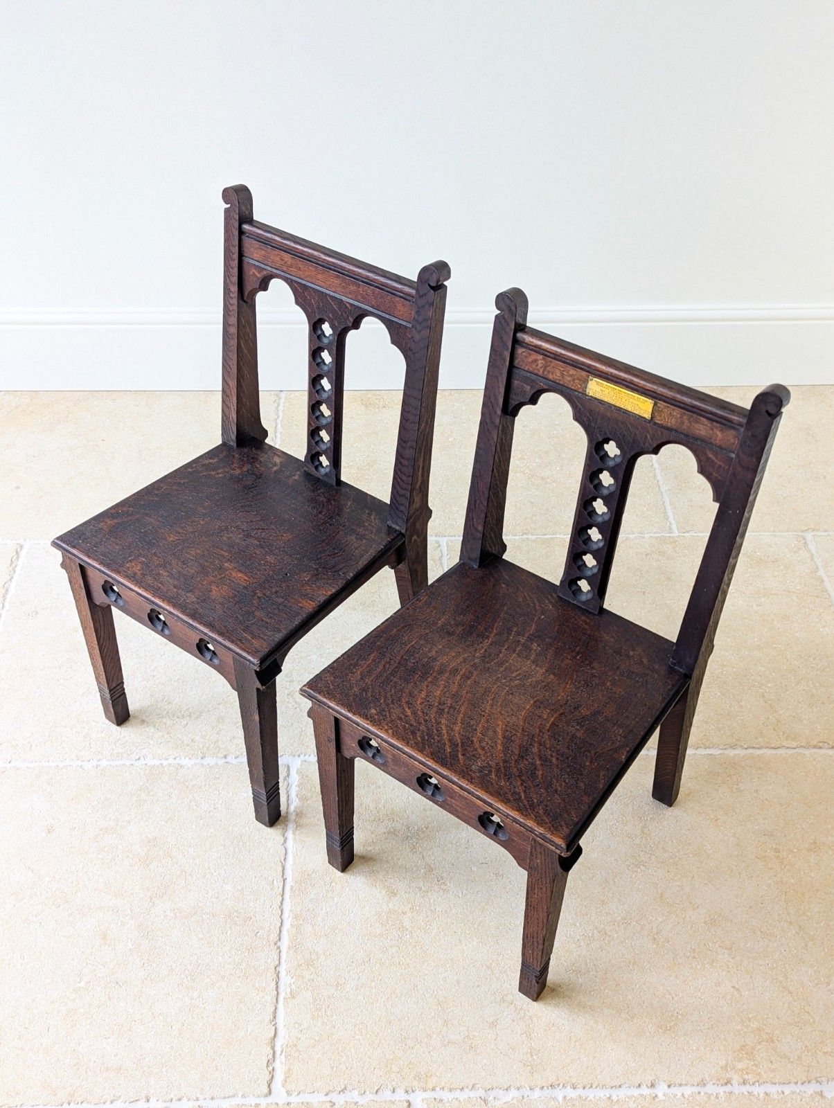 Antique Edwardian Gothic Revival Oak Church Chairs C.1911 photo furniture