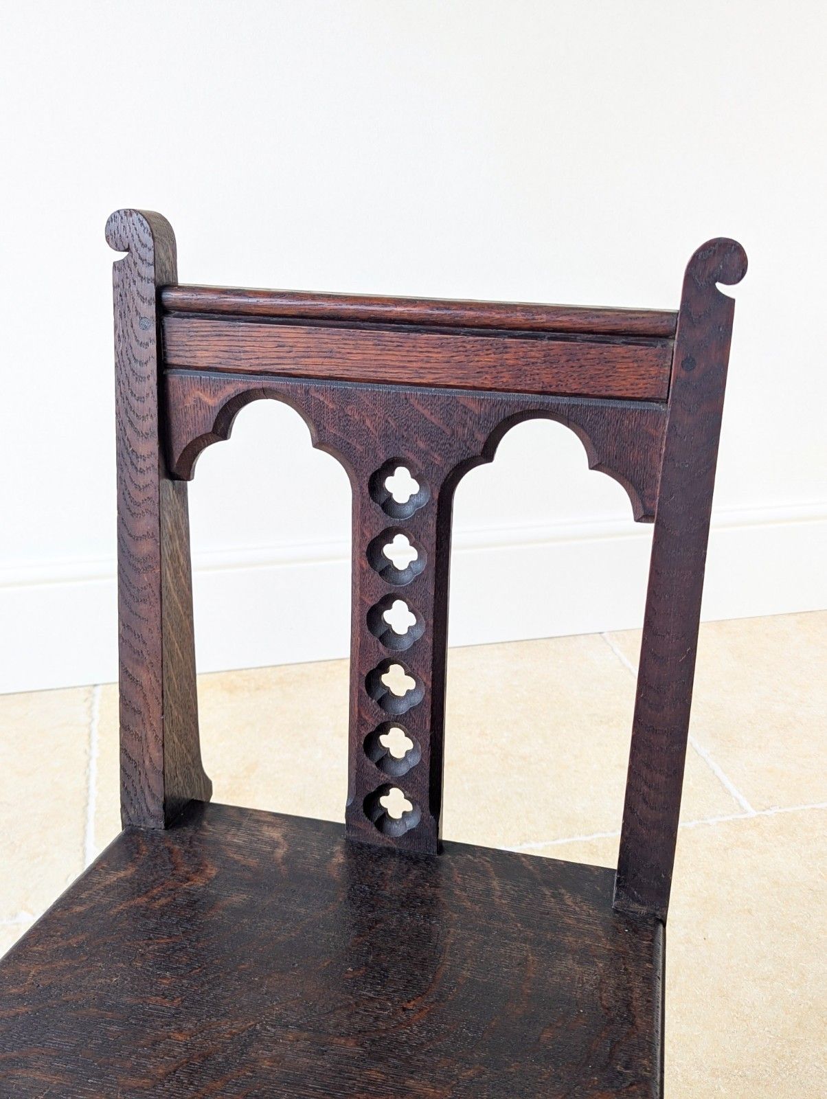 Antique Edwardian Gothic Revival Oak Church Chairs C.1911 photo vintage