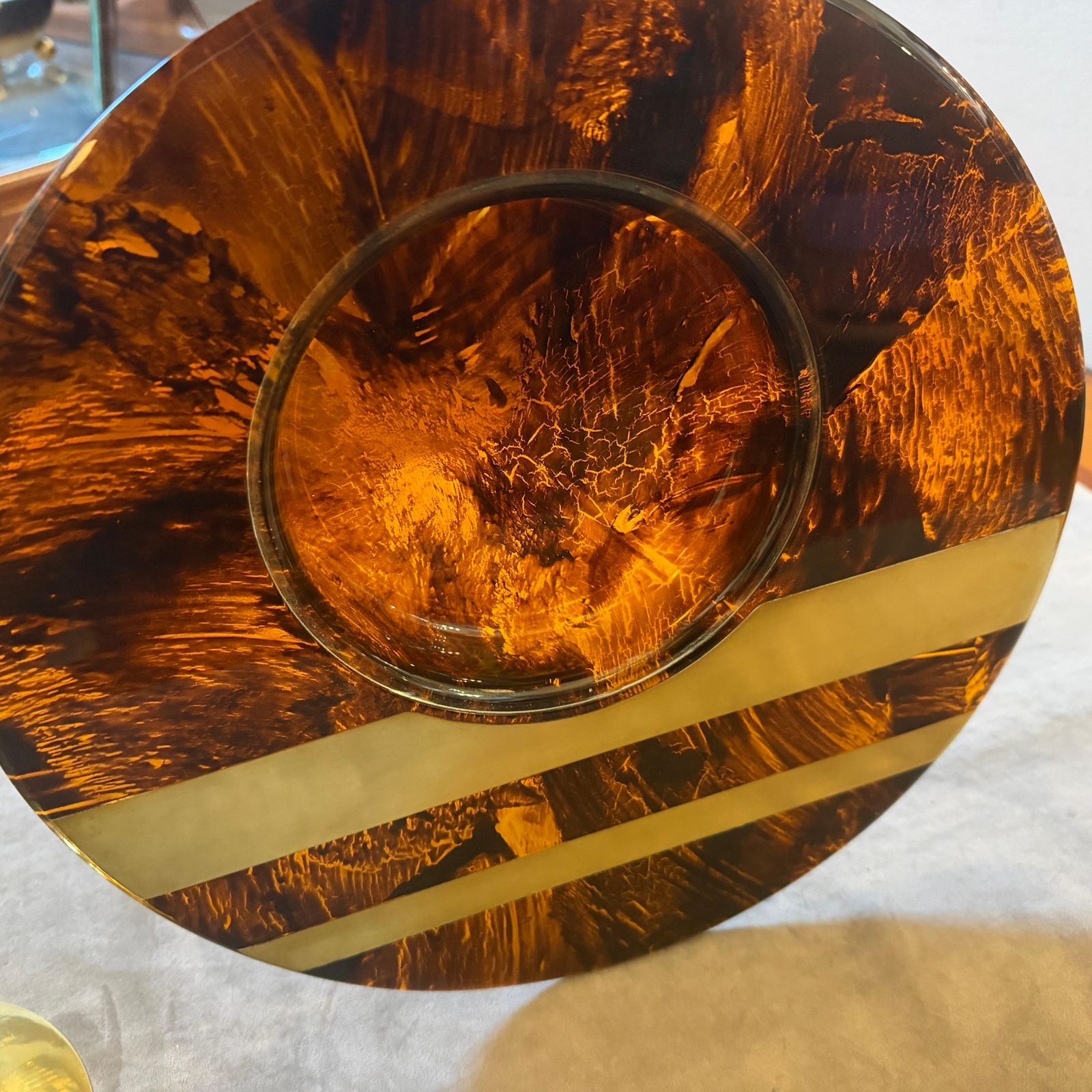 1970s Dior Home Style Mid Century Modern Faux Tortoiseshell Lucite Centerpiece photo for sale