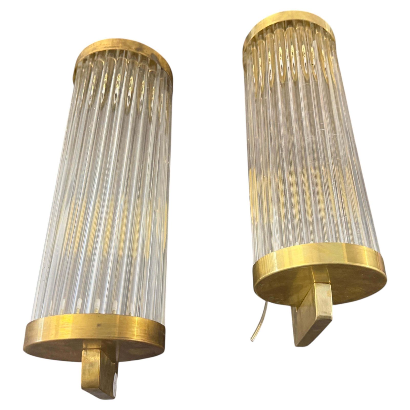 Two 1980s Art Deco Style Brass And Glass Italian Theater Wall Sconces photo furniture