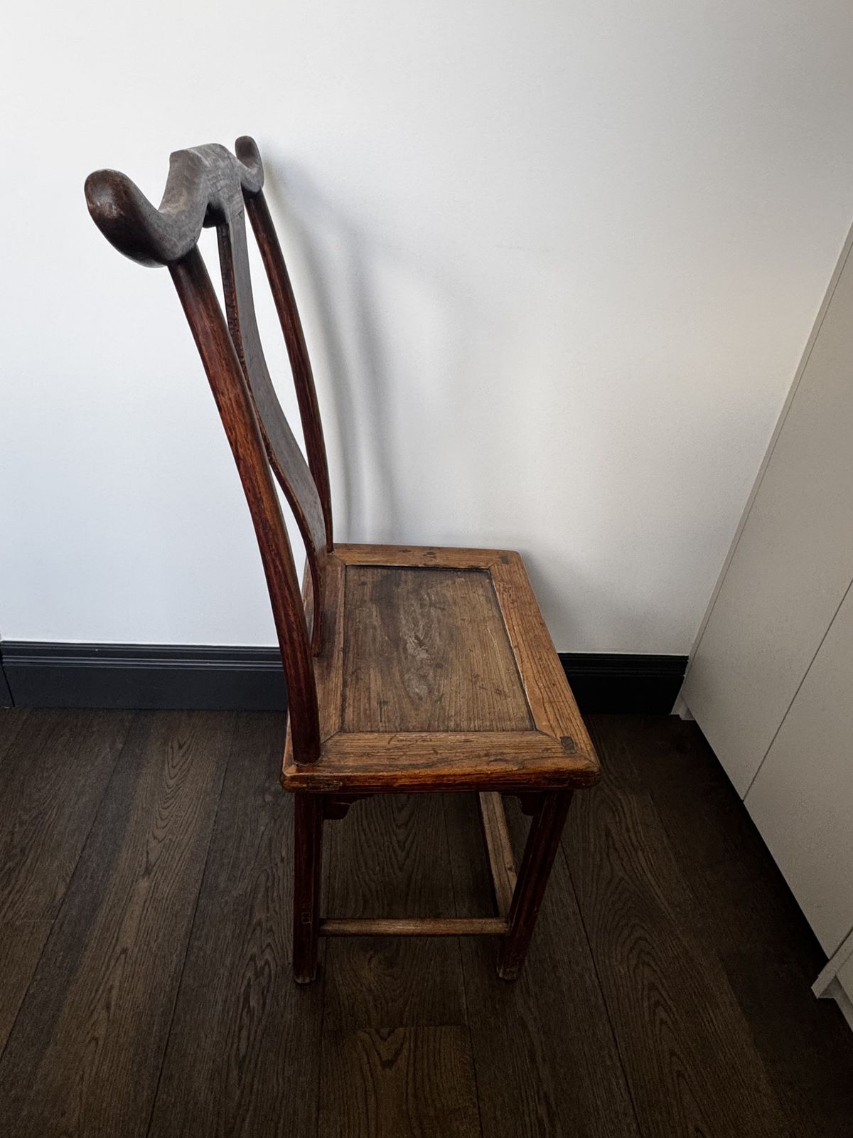 Pair Of Antique Chinese Elm "Official's Hat" Yoke   Back Side Chairs , Qing Dynasty 19thc photo for sale