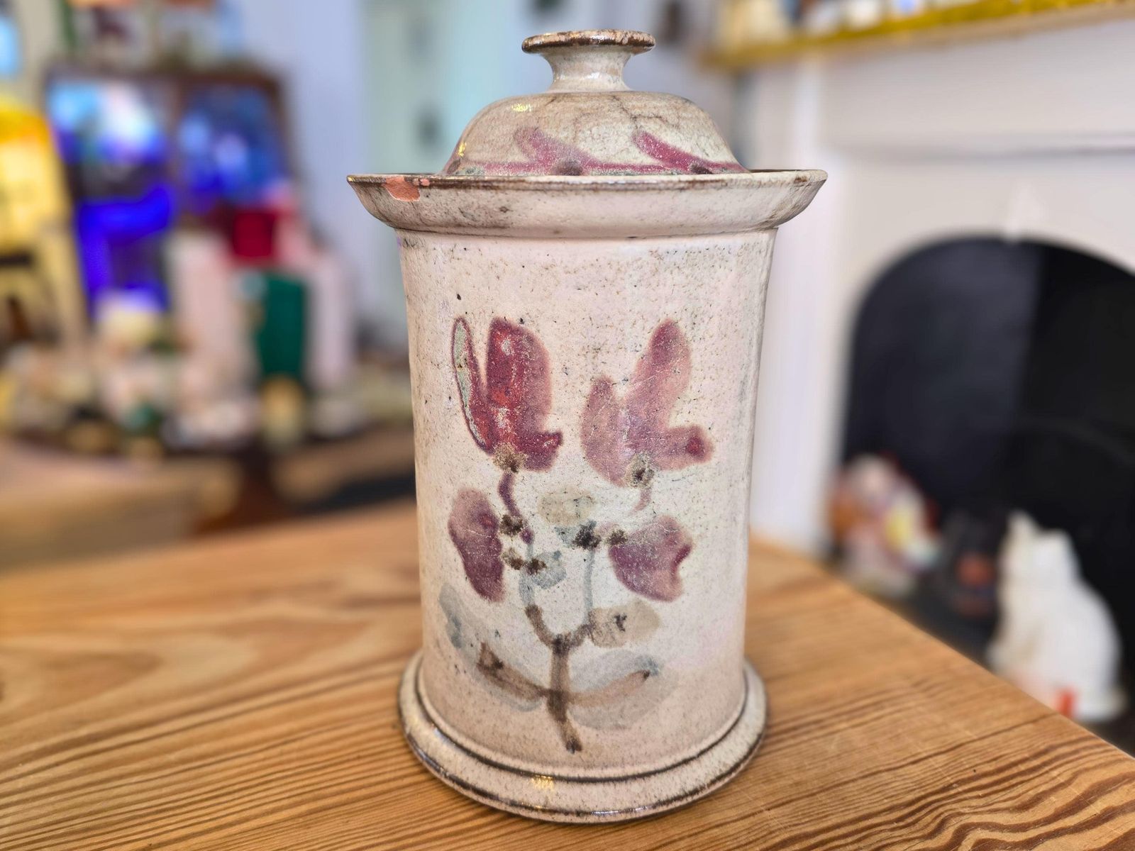 Vintage Gustave Reynaud For Le Mûrier Vallauris Studio Pottery Canister With Lid. Figure And Flowers Decoration photo furniture