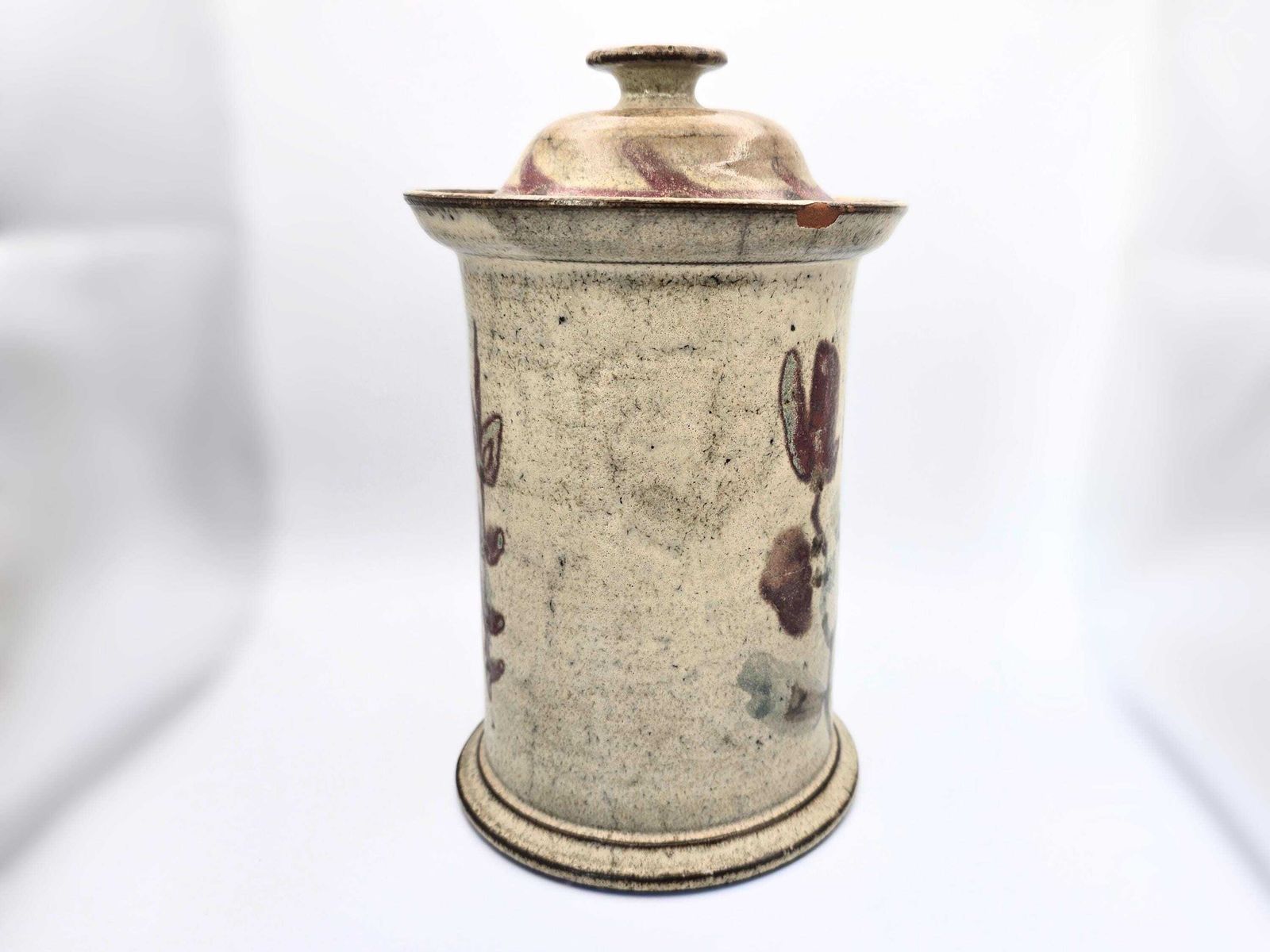 Vintage Gustave Reynaud For Le Mûrier Vallauris Studio Pottery Canister With Lid. Figure And Flowers Decoration photo Art