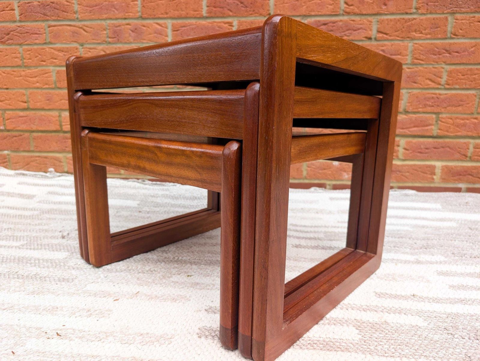Mid Century Vintage Nest Of 3 Teak Tables By Sunelm, Dating From The 1970s.