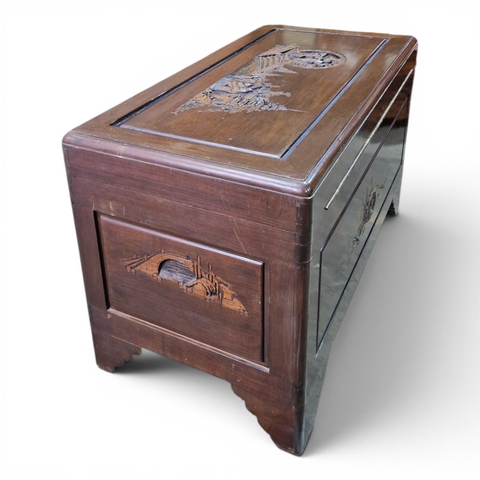 Oriental Camphor Wood Blanket Box Carved Storage Chest Trunk Large Antique Style photo 225.0
