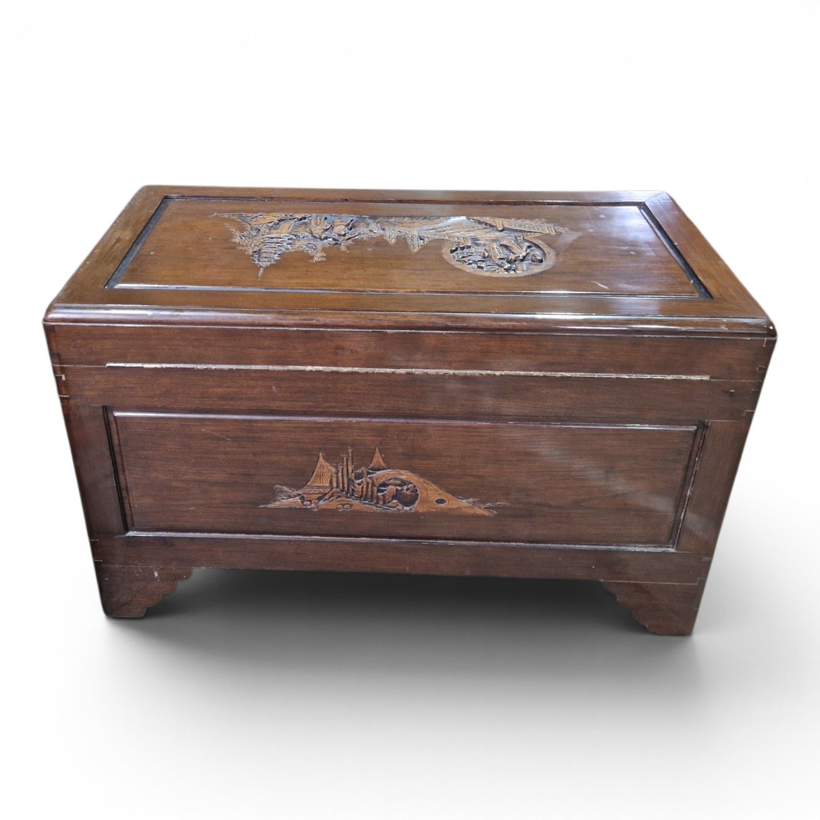 Oriental Camphor Wood Blanket Box Carved Storage Chest Trunk Large Antique Style photo vinterior