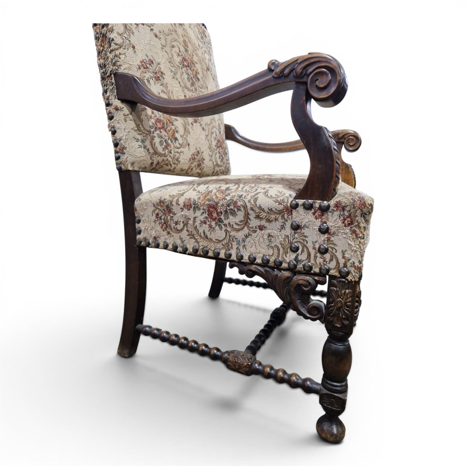 Furniture Antique Large Continental Throne Armchair Carved Oak Renaissance Revival photo