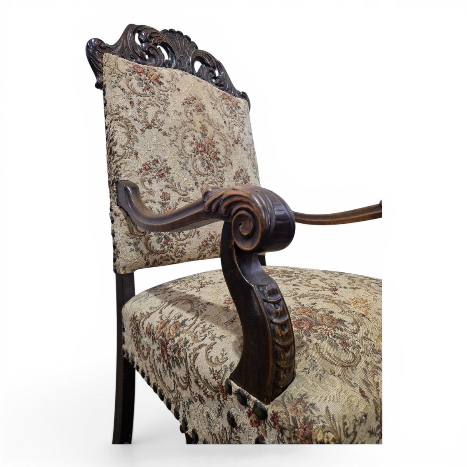 230.0 Antique Large Continental Throne Armchair Carved Oak Renaissance Revival photo