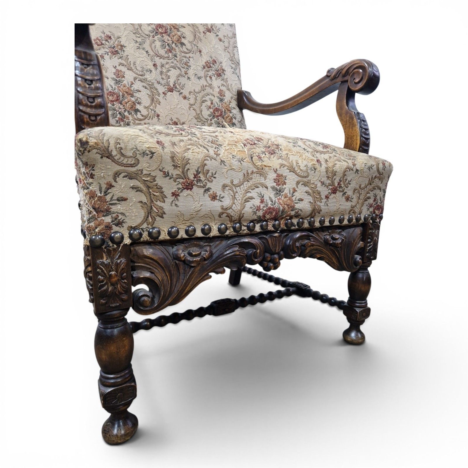 photo vinterior Antique Large Continental Throne Armchair Carved Oak Renaissance Revival