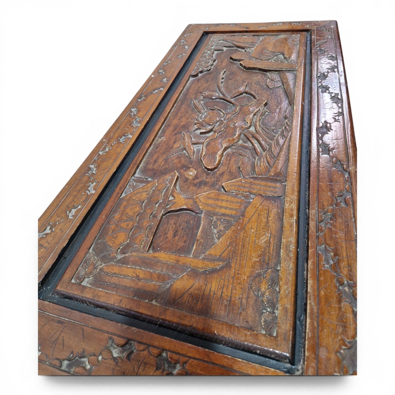 Furniture Oriental Camphor Wood Blanket Box Heavily Carved Storage Chest Trunk photo