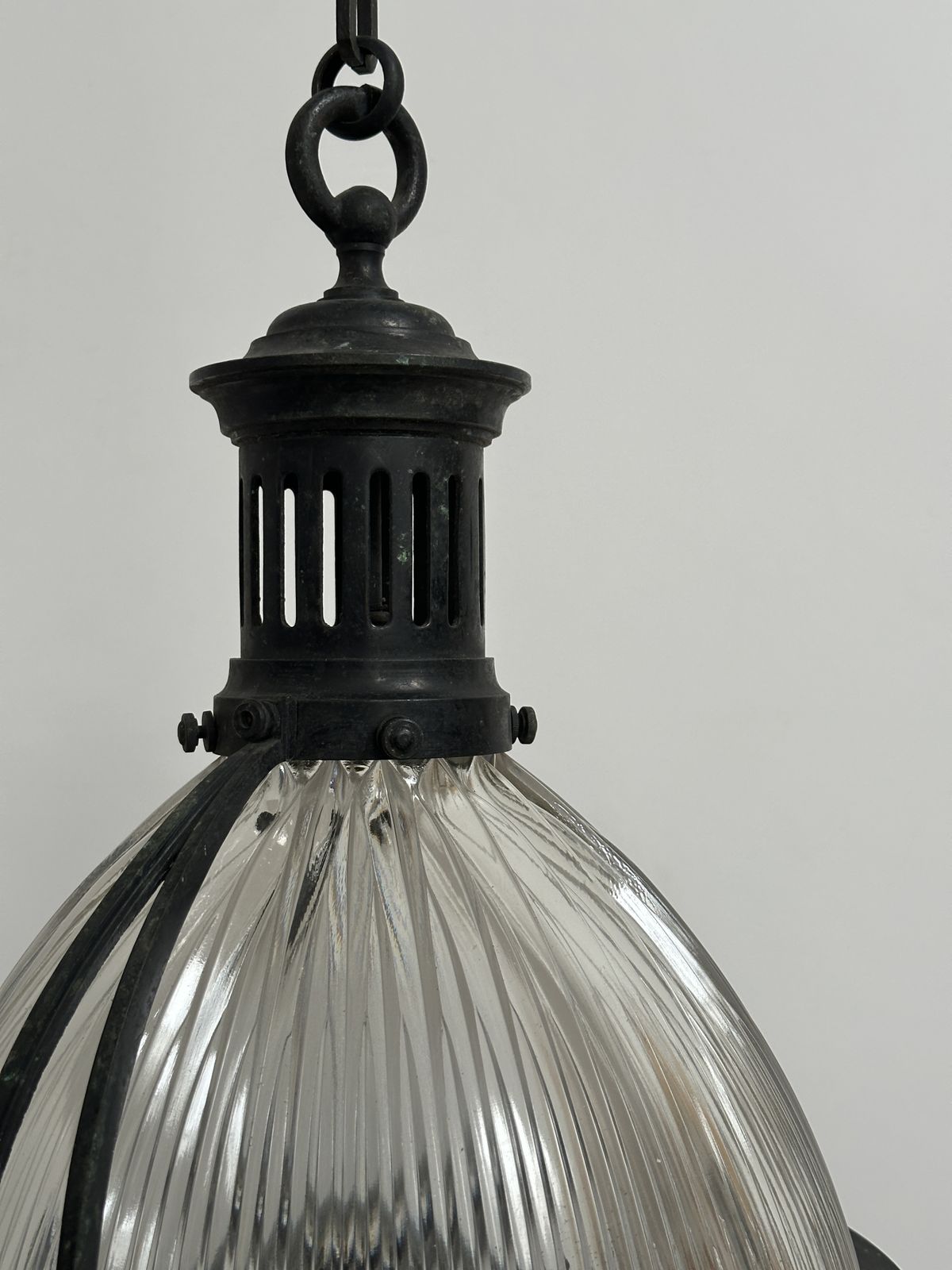 Xl Large Antique French Caged Holophane Glass Ceiling Pendant Light Lamp photo furniture