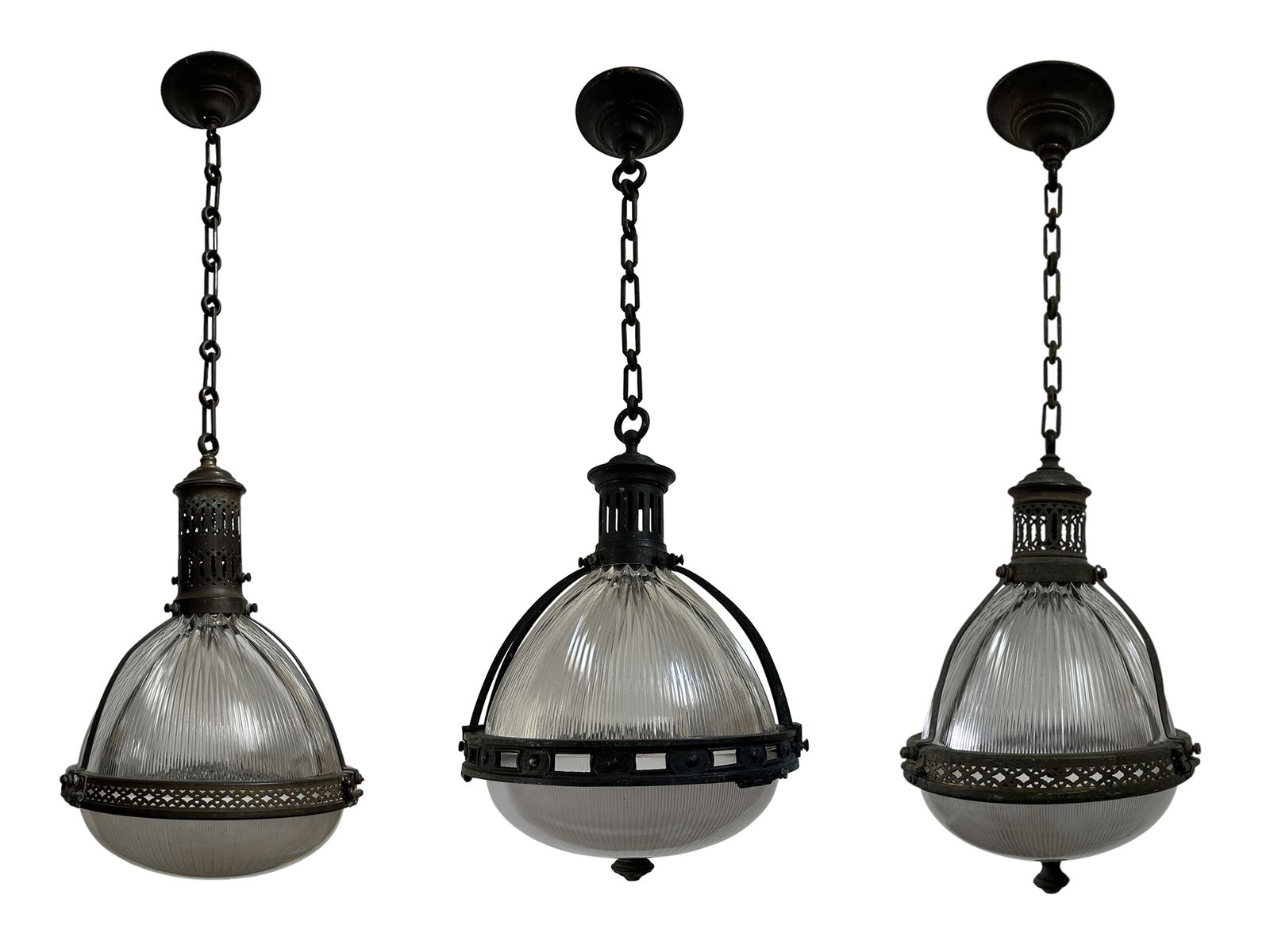 Xl Large Antique French Caged Holophane Glass Ceiling Pendant Light Lamp photo buy