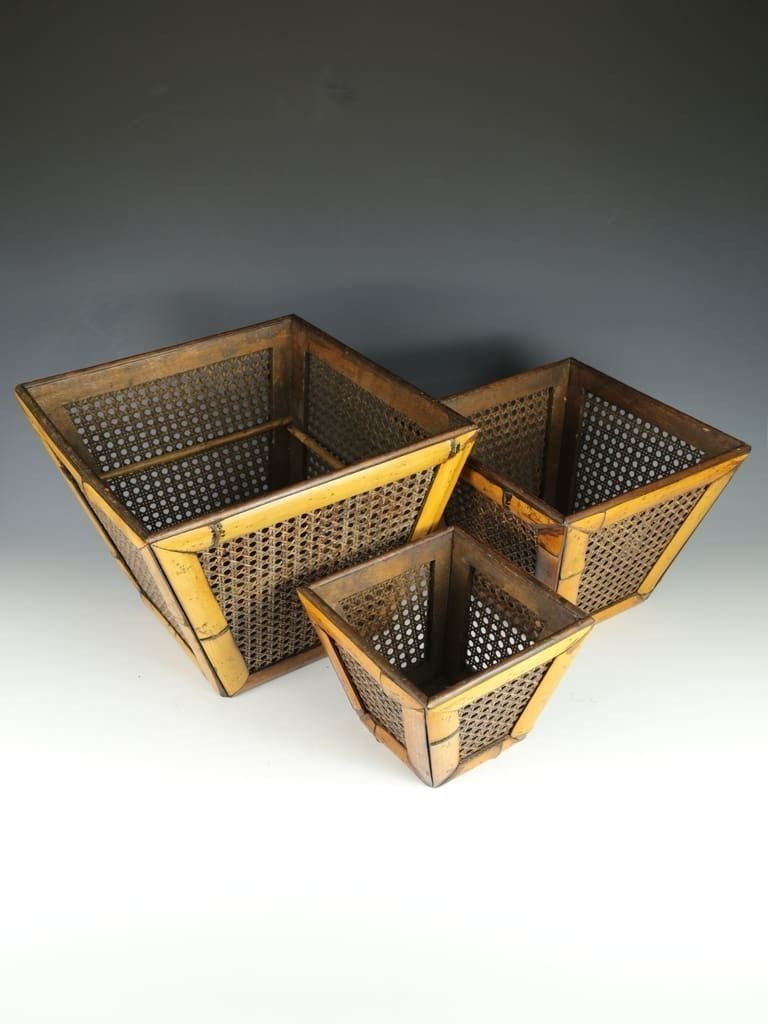 Elegant Antique Bamboo And Cane Planters (Set Of 3) photo vinterior